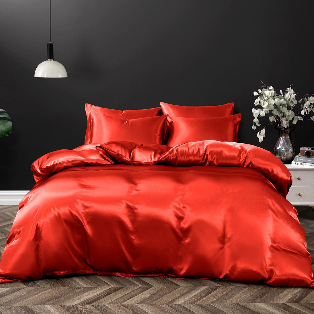 P Pothuiny 5 Pieces Blush Pink Satin Duvet Cover Full/Queen Size Set