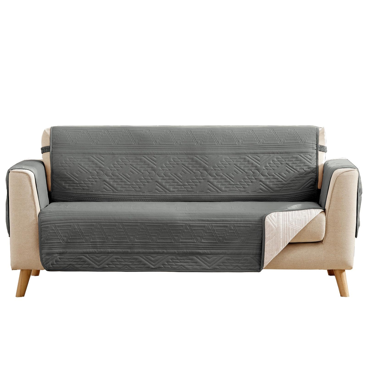 Soft Boho Quilted Couch Cover with Pockets for Extra-Large Sofa, Anti-Slip Boho Sofa Covers Washable for 3 Cushion Pet Friendly, Oversized Sofa Cover Water-Repellent (X-Large Sofa 78", Beige)