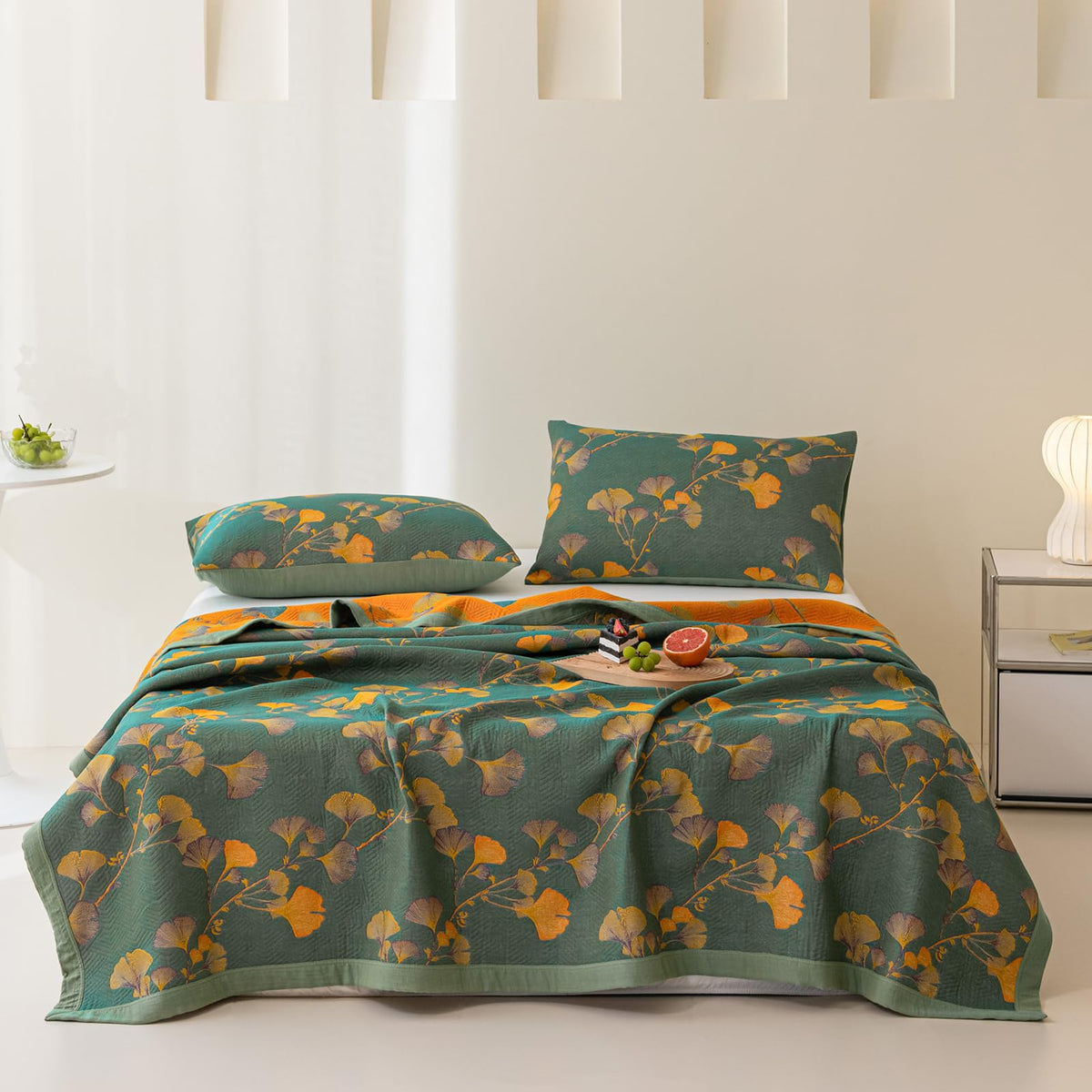 100% Cotton Muslin Botanical Blanket Jacquard Floral Plants Pattern Quilt, Soft Bed Cover Lightweight Breathable Gauzy Reversible Bedspread Coverlet Bedding King(98"x94"), No Pillow Sham