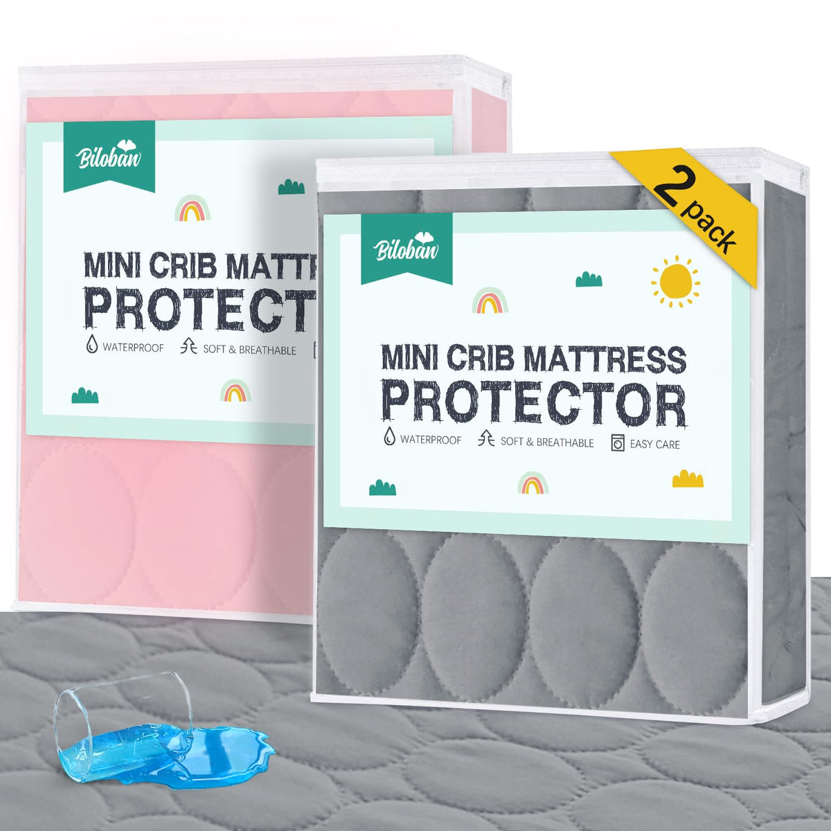 Crib Mattress Protector Sheets Waterproof 2 Pack, 52” x 28” White