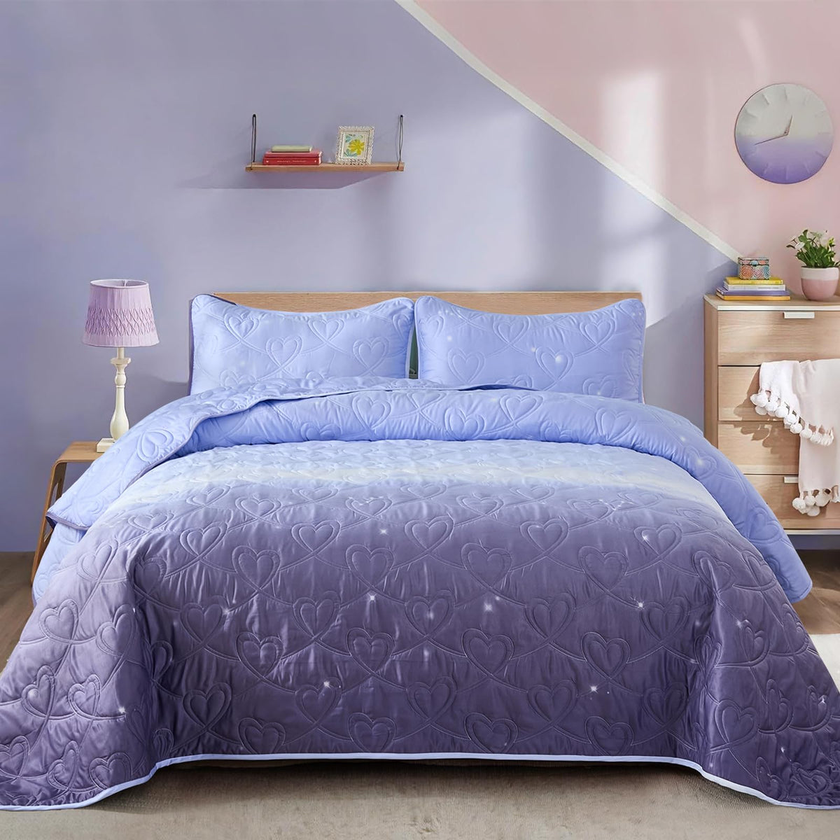 Xruibed Purple Quilt Set Twin Ombre Quilt Sets Reversible Bedding Set