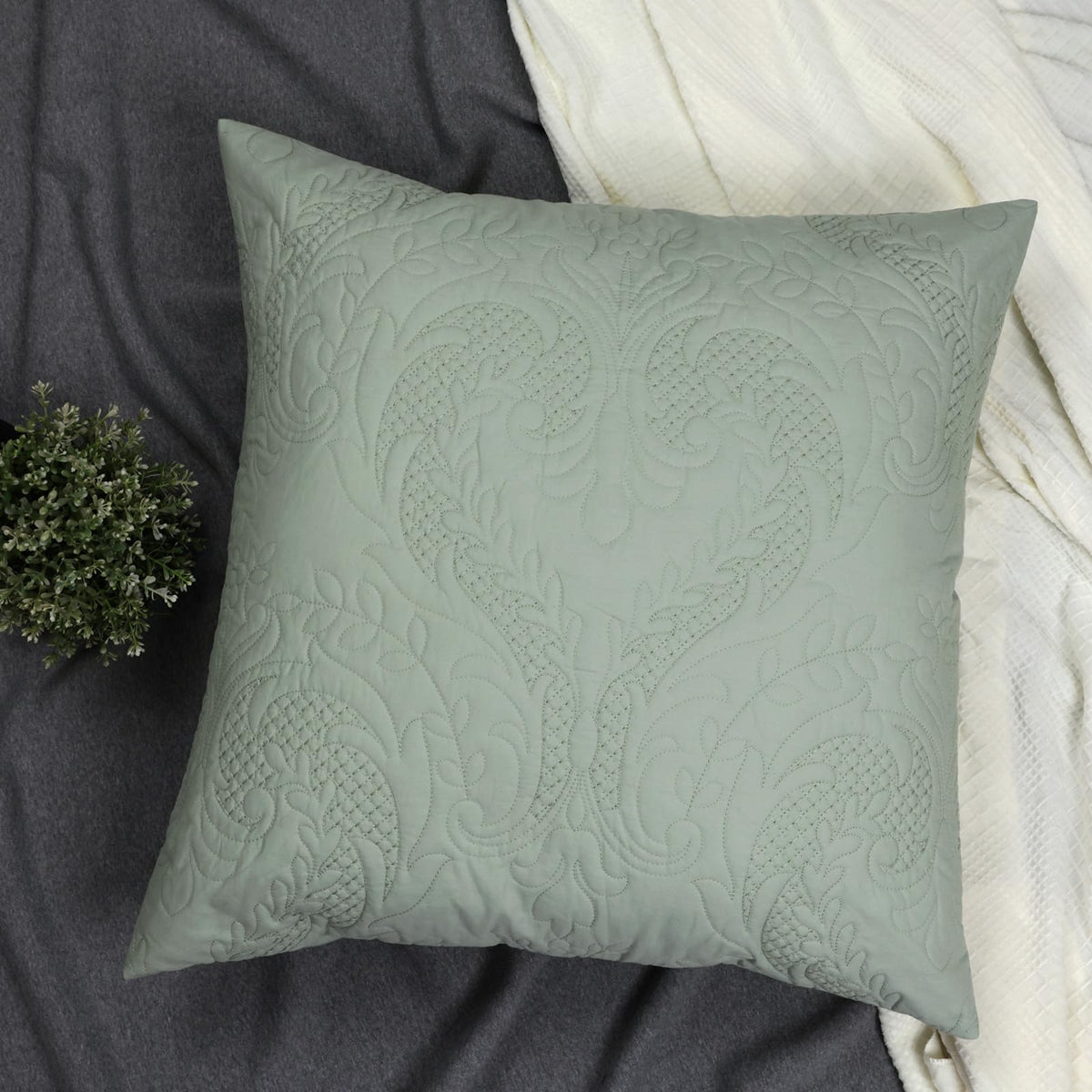 White Quilted Euro Shams Damask Set of 2 26x26 European Pillow Cover