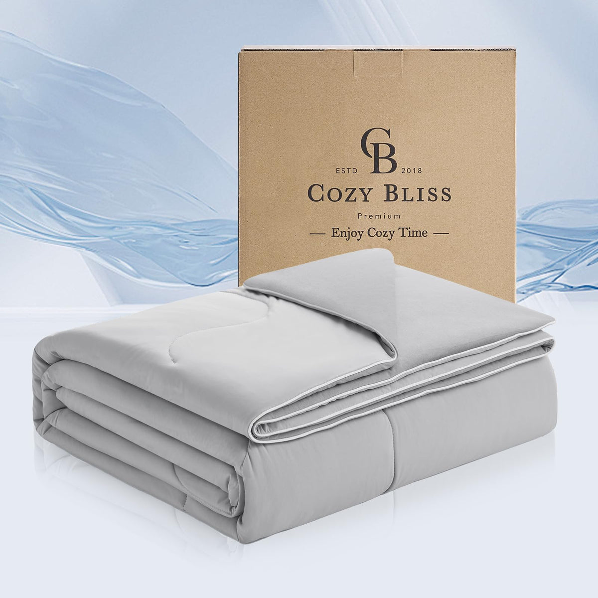Cozy Bliss Cooling Comforter Queen Size x Sorona® Viscose Natural Fiber, Reversible Silky Smooth Cooling Blanket with Q-Max＞0.45 for Hot Sleepers & Night Sweats, Cool Grey, 90"x90"