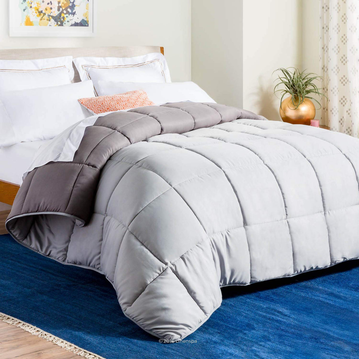Linenspa White Down Alternative Comforter and Duvet Insert, for Queen Size Bed – All-Season Comforter with Box Stitch and 8 Duvet Loops – Bedding for Kids, Teens, and Adults