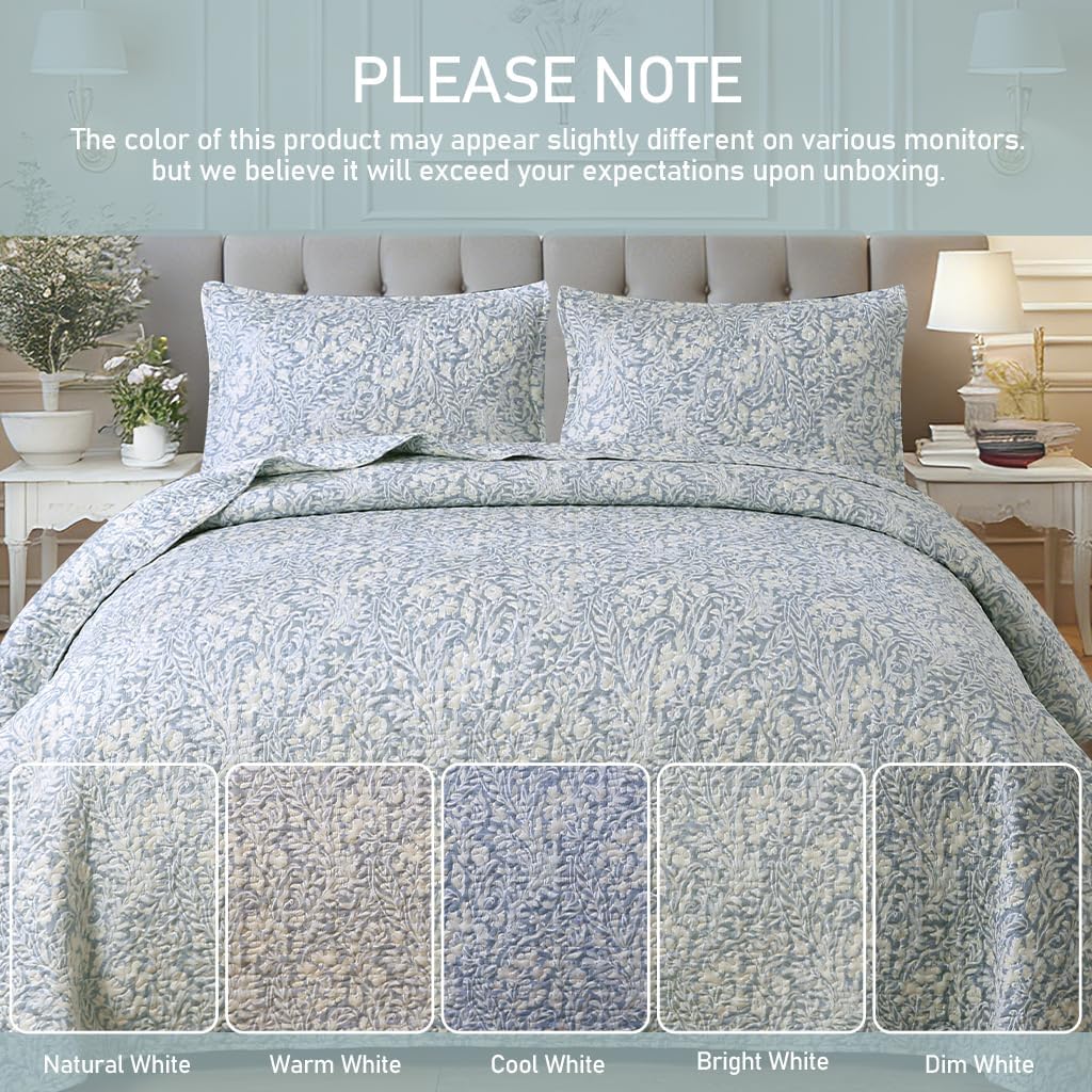 DURLENGEN Botanical Quilt California King Size,Reversible Bedding Set,Beige
