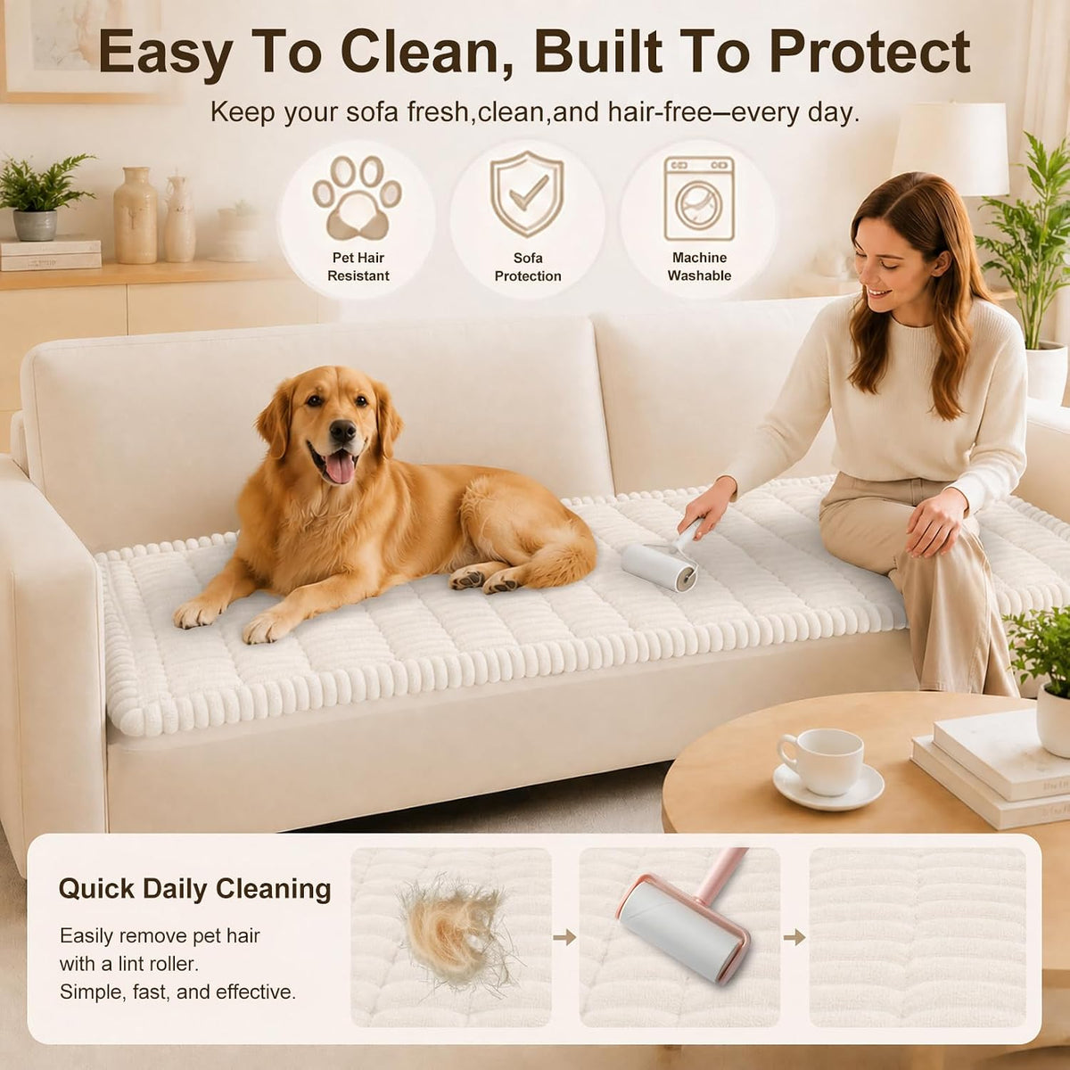 decorUhome Couch Cover for Dogs, Non Slip Fuzzy Thick Pet Sofa Protector