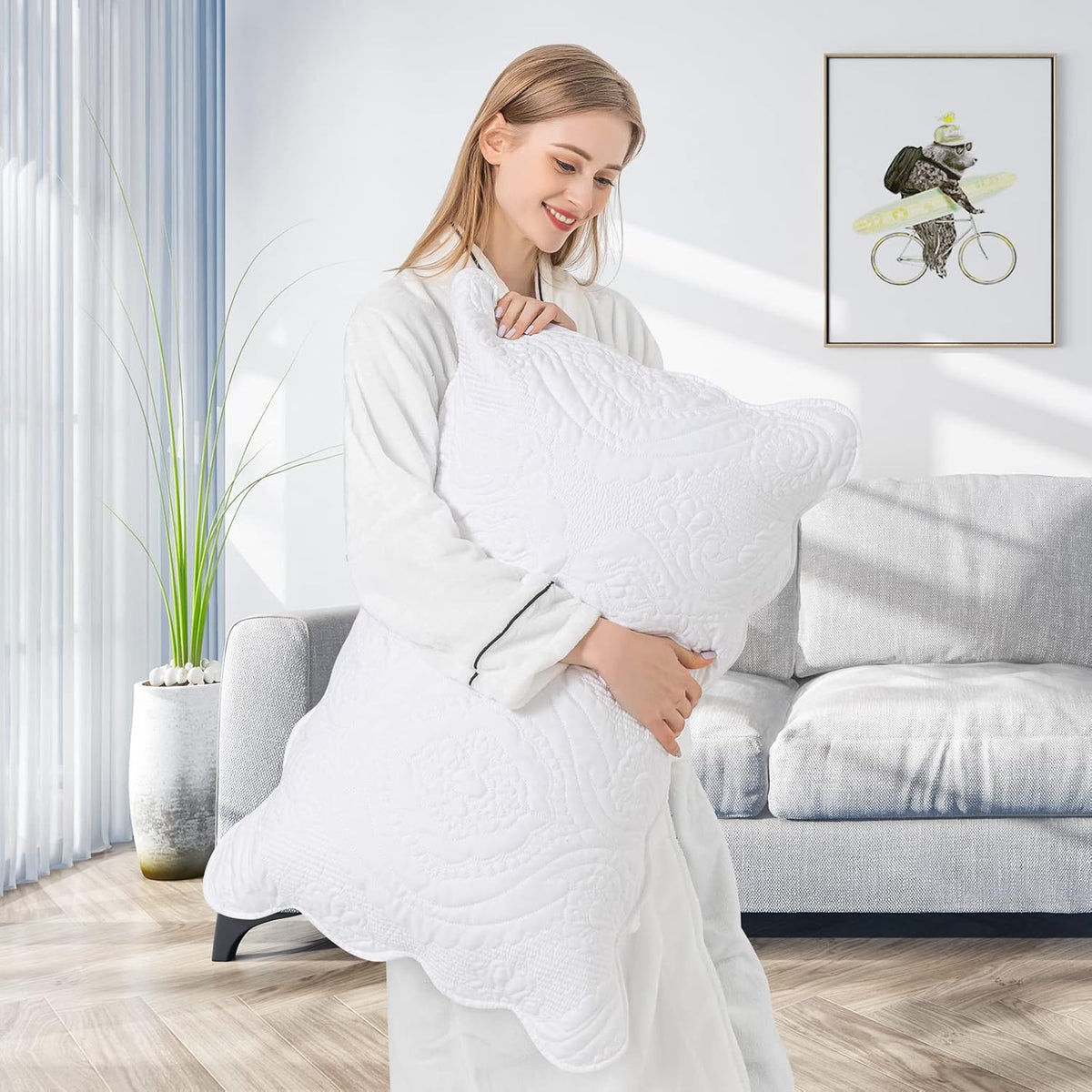 BOSOWOS Quilted Pillow Shams Set of 2, Decorative Microfiber Standard Bed Pillow Shams, Soft Pillow Covers with Envelope Closure (White, 2Pcs:20 x 26inch)
