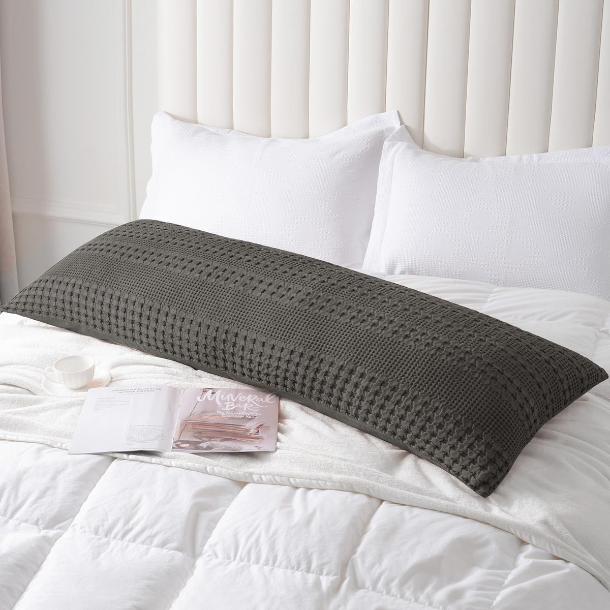 PHF Cotton Waffle Body Pillowcase 20" x 54", Oatmeal, No Insert