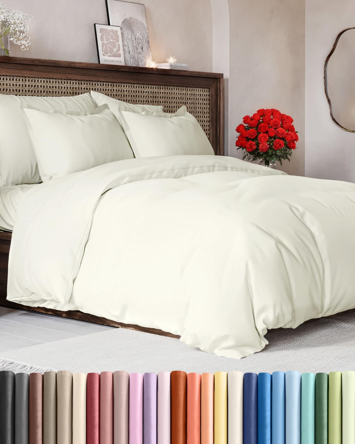 Duvet Cover Queen Size - Extra Soft 3 Piece with Zipper Closure - White