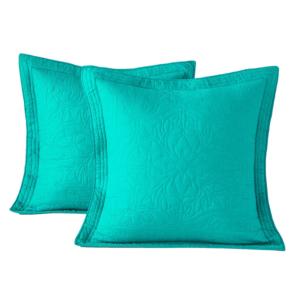 WINLIFE 100% Cotton Quilted Pillow Sham Floral Printed Pillow Cover Sage Green, Standard Size, 20 x 26 Inch
