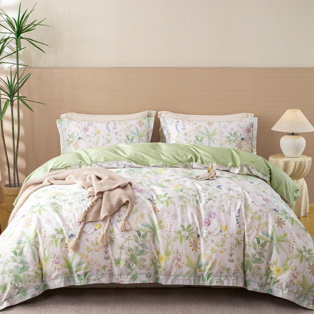 OAITE Queen Duvet Cover Set 3pcs 100% Cotton Wildflower Botanical