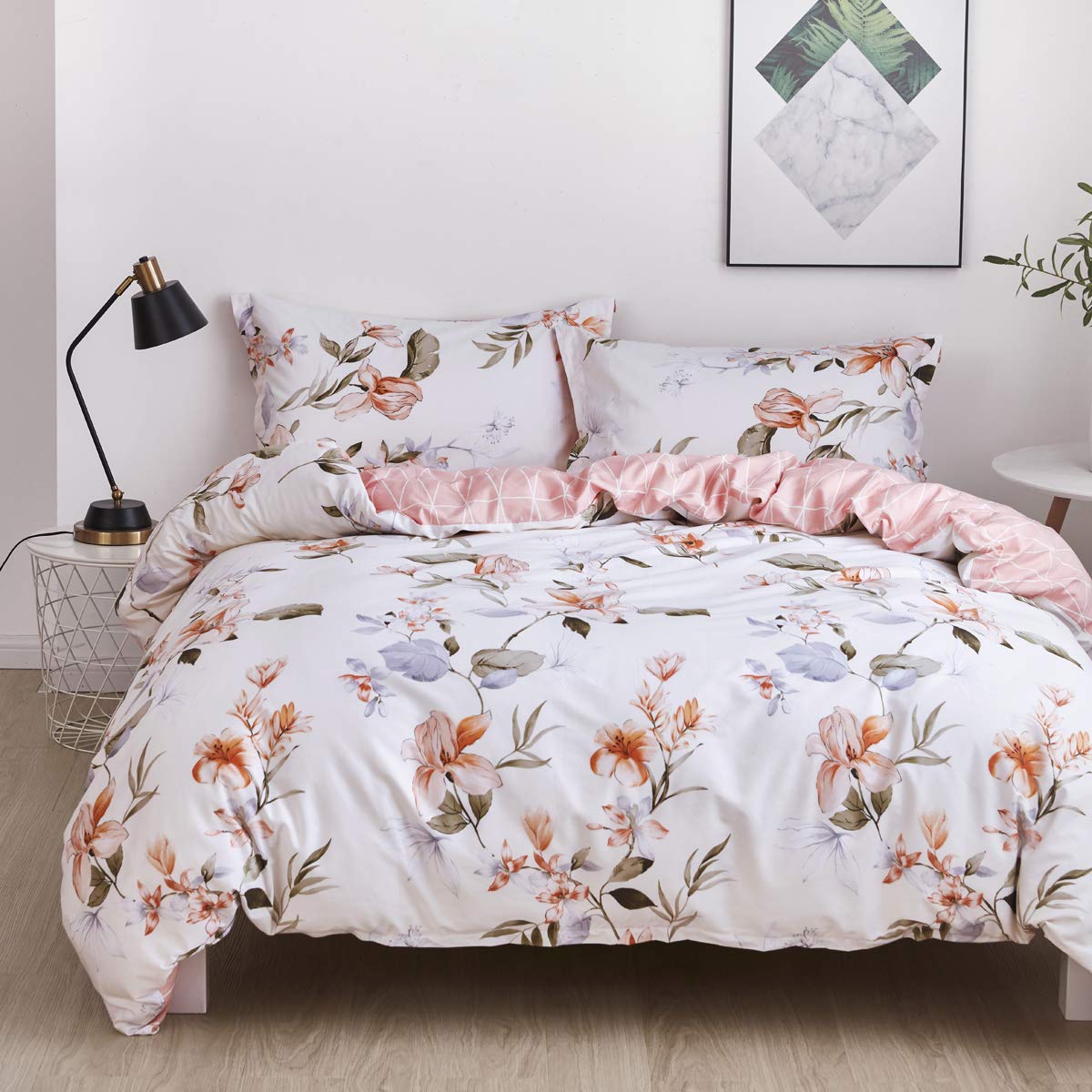 OAITE Queen Duvet Cover Set 3pcs 100% Cotton Wildflower Botanical