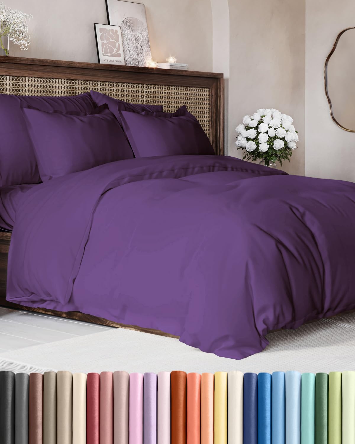 Duvet Cover Queen Size - Extra Soft 3 Piece with Zipper Closure - White