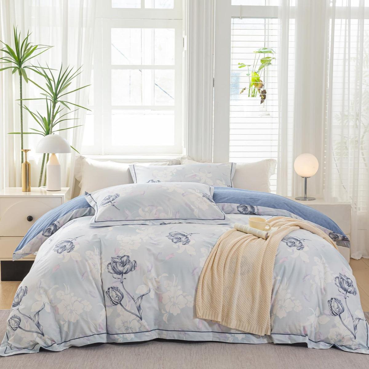 OAITE Queen Duvet Cover Set 3pcs 100% Cotton Wildflower Botanical