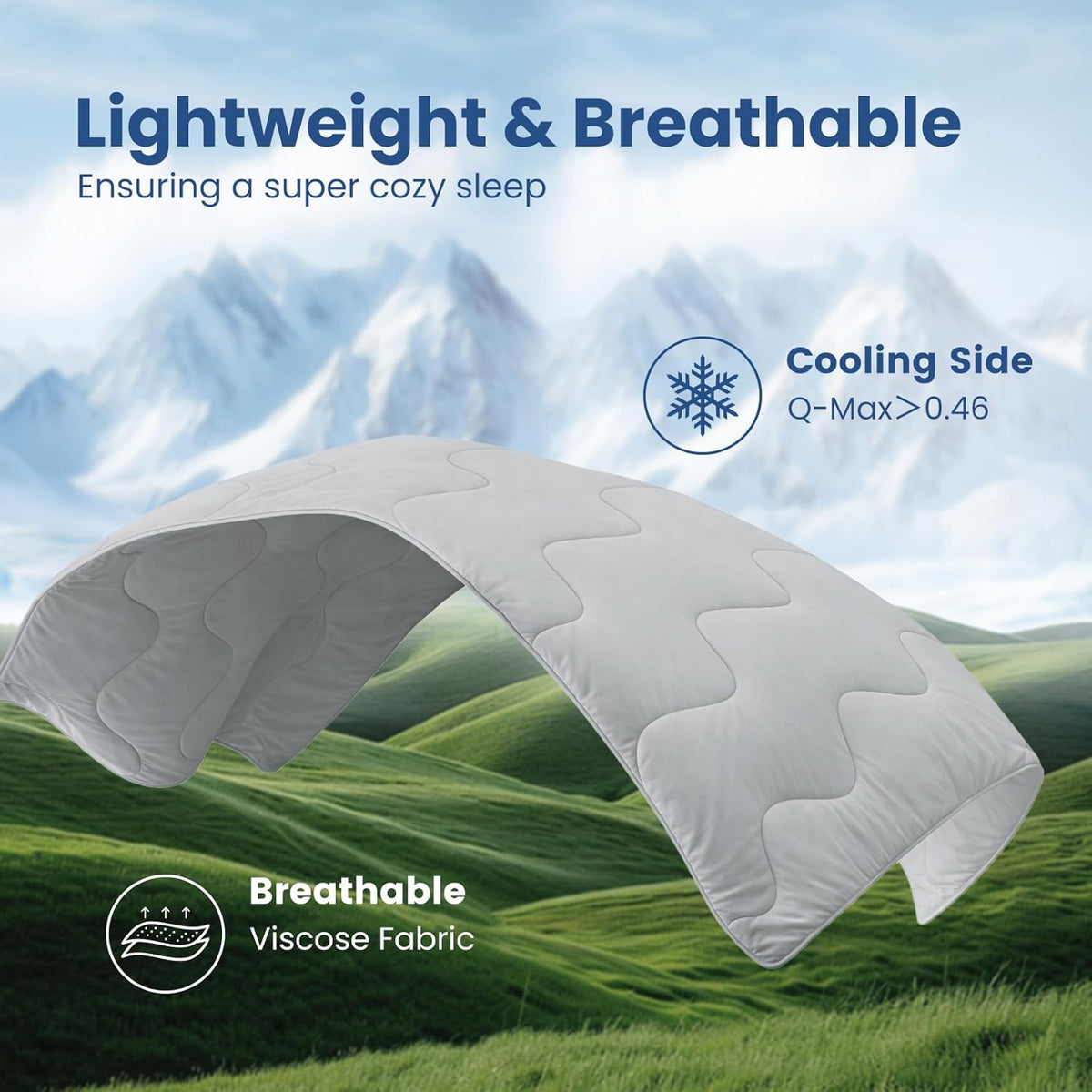 Cozy Bliss Cooling Comforter Queen Size x Sorona® Viscose Natural Fiber, Reversible Silky Smooth Cooling Blanket with Q-Max＞0.45 for Hot Sleepers & Night Sweats, Cool Grey, 90"x90"