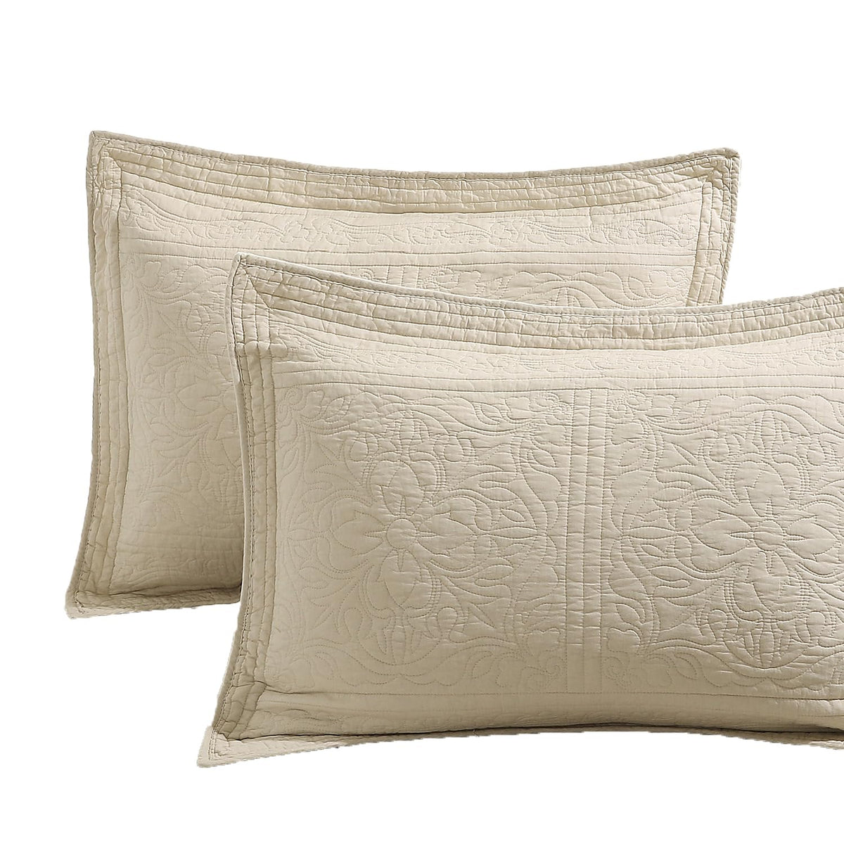 WINLIFE 100% Cotton Quilted Pillow Sham Floral Printed Pillow Cover Sage Green, Standard Size, 20 x 26 Inch