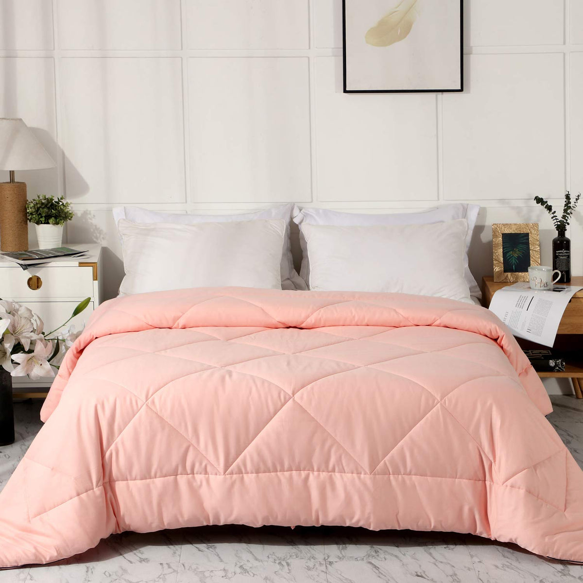 2026 Premium Upgraded Non-Vacuum Bed Quilt All Seasons 100% Cotton Filled Comforter - Reversible Lightweight Soft Breathable Fluffy (Pure White, Twin)