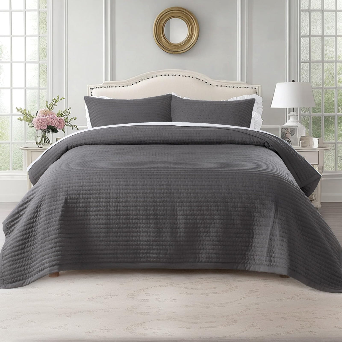 KASENTEX Oversized Queen Quilt Set 102x106, Soft Washed 3-Layer Lightweight