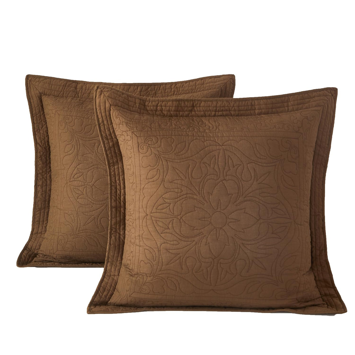 WINLIFE 100% Cotton Quilted Pillow Sham Floral Printed Pillow Cover Sage Green, Standard Size, 20 x 26 Inch