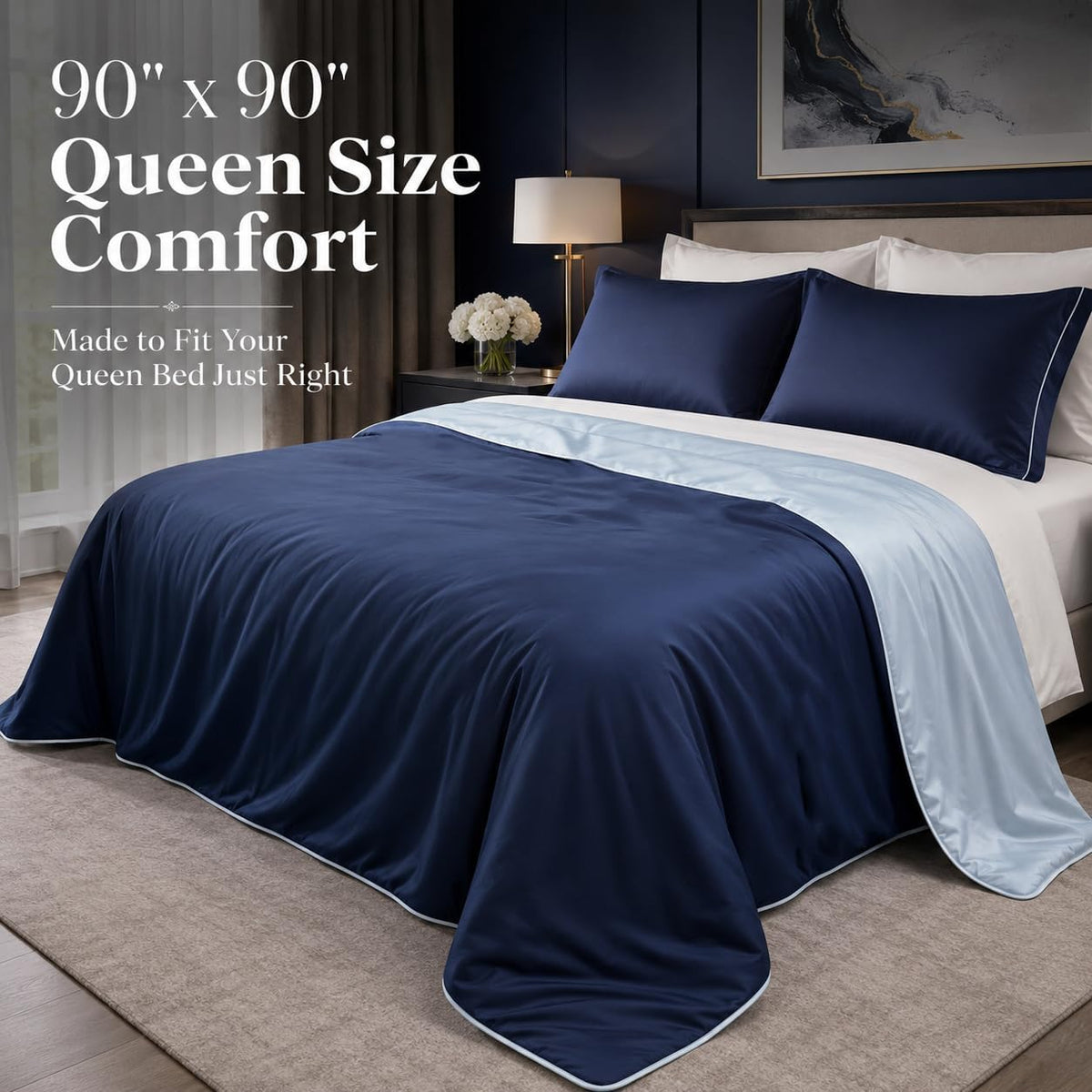 Eastsora Cooling Comforter Queen Size, Cooling Blanket for Hot Sleepers, Q-Max 0.45 Reversible Summer Comforter, Lightweight Breathable Bedding for Warm Nights & Night Sweats