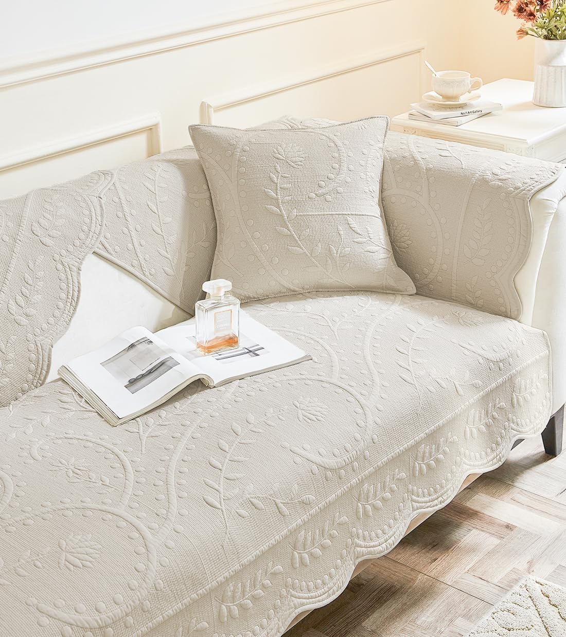 Cotton Quilted Couch Cover for Sofa Sectional Sofa Covers Washable(Beige,28"x28")