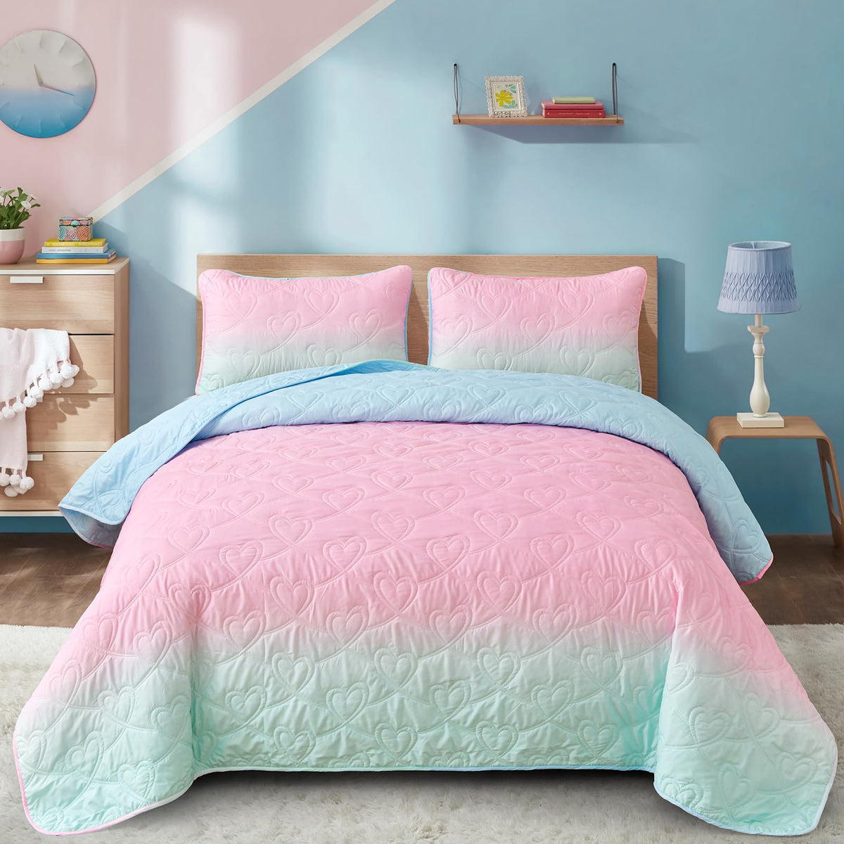 Xruibed Purple Quilt Set Twin Ombre Quilt Sets Reversible Bedding Set