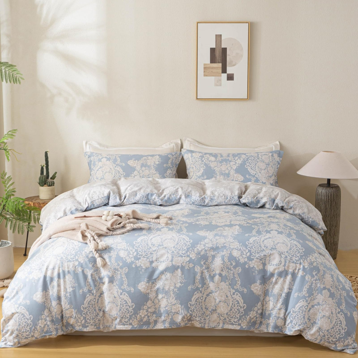 OAITE Queen Duvet Cover Set 3pcs 100% Cotton Wildflower Botanical