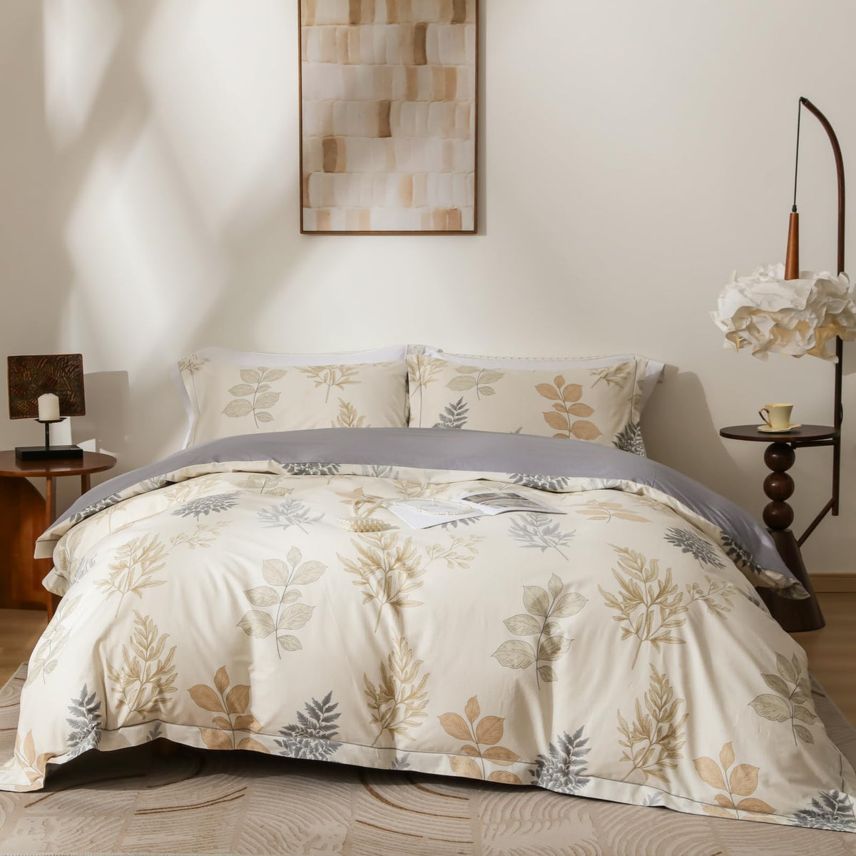 OAITE Queen Duvet Cover Set 3pcs 100% Cotton Wildflower Botanical