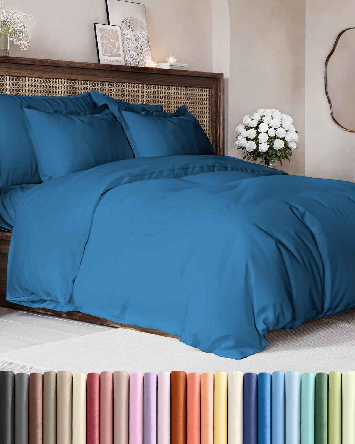 Duvet Cover Queen Size - Extra Soft 3 Piece with Zipper Closure - White