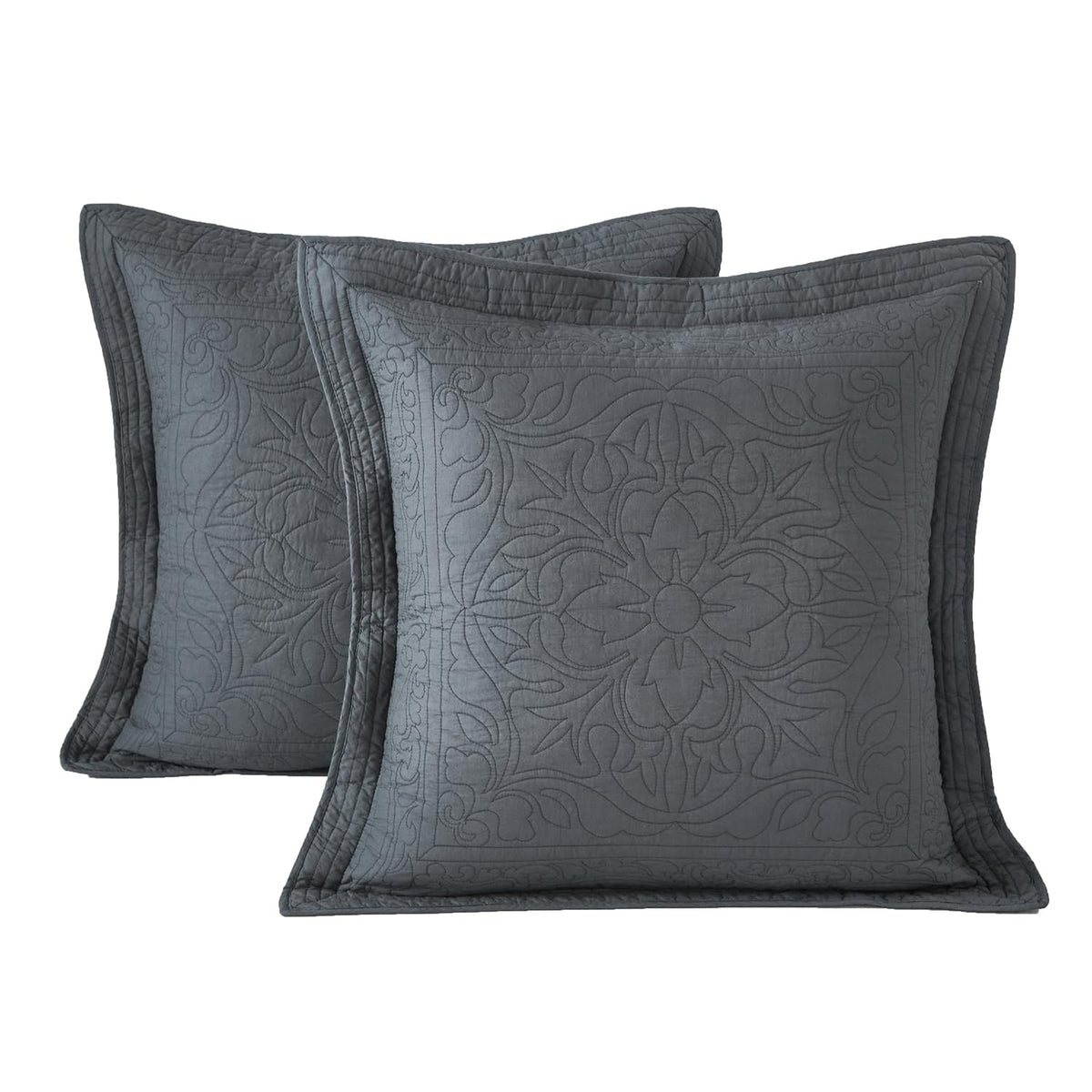 WINLIFE 100% Cotton Quilted Pillow Sham Floral Printed Pillow Cover Sage Green, Standard Size, 20 x 26 Inch