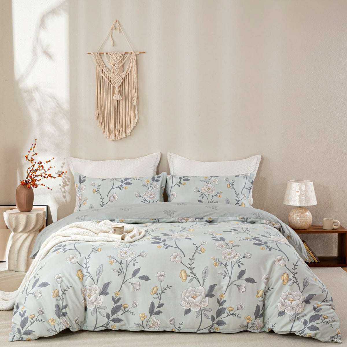 OAITE Queen Duvet Cover Set 3pcs 100% Cotton Wildflower Botanical