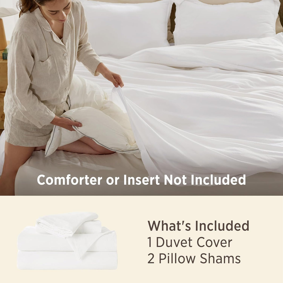 Bedsure Prewashed Duvet Cover Full, Cotton-Like Soft Bedding Set, White