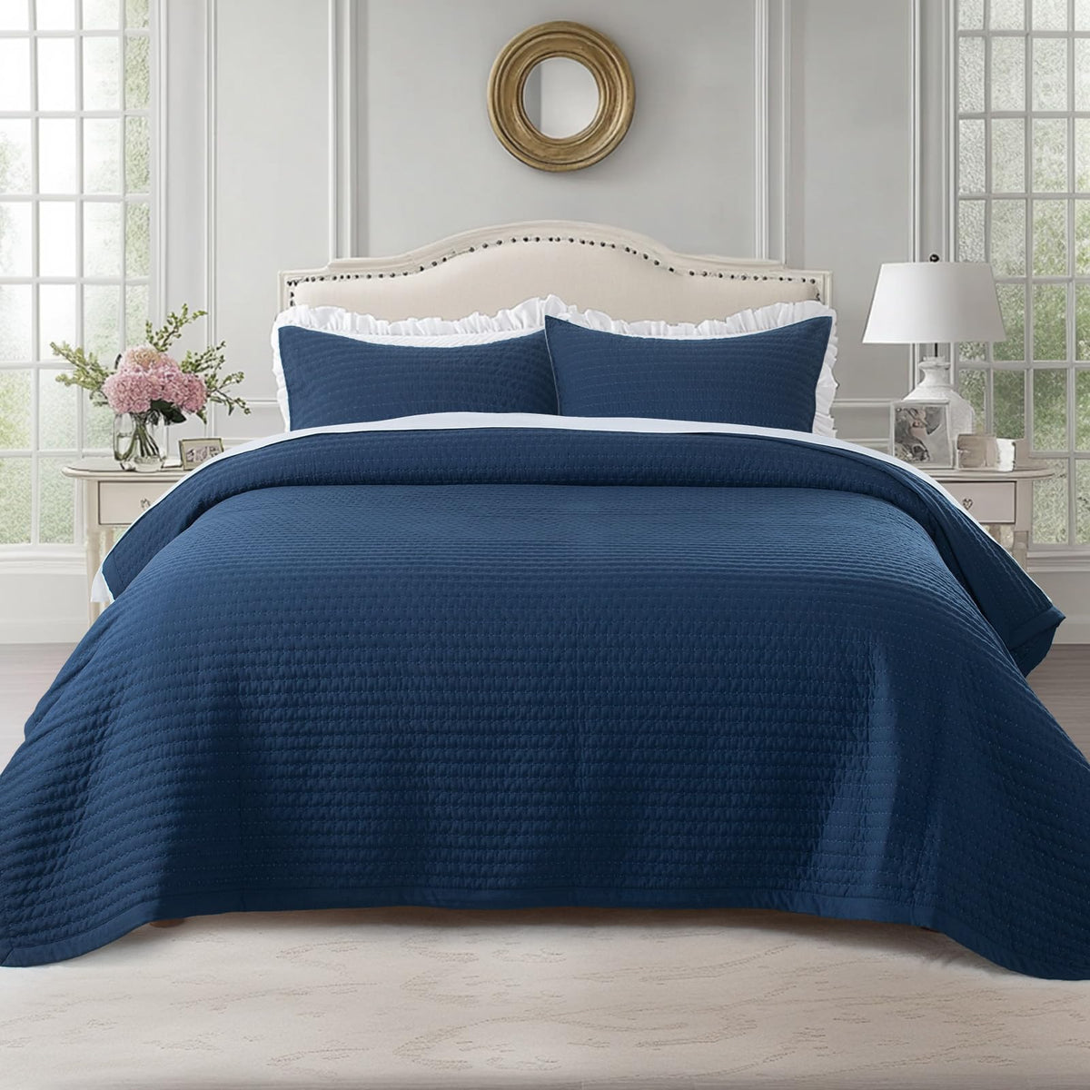 KASENTEX Oversized Queen Quilt Set 102x106, Soft Washed 3-Layer Lightweight