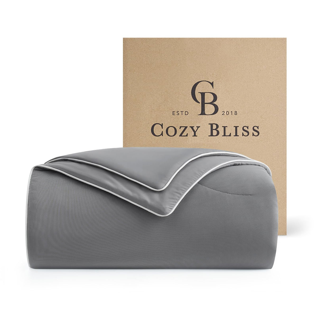 Cozy Bliss Cooling Comforter Queen Size, Reversible Lightweight Cooling Blankets for Hot Sleepers and Night Sweats, Q-Max>0.45 Soft Breathable Silky Smooth Summer Comforter, Cool Grey, 90"x90"