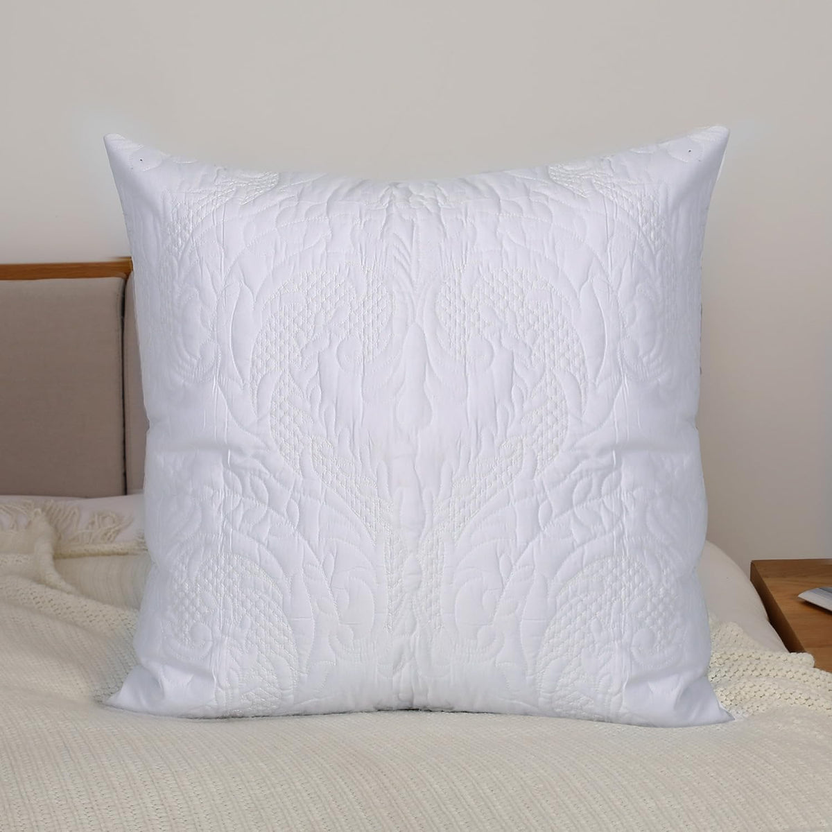 White Quilted Euro Shams Damask Set of 2 26x26 European Pillow Cover
