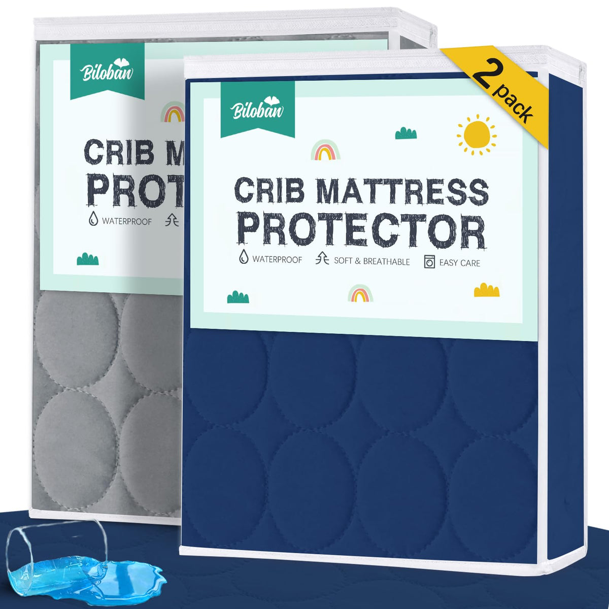 Crib Mattress Protector Sheets Waterproof 2 Pack, 52” x 28” White