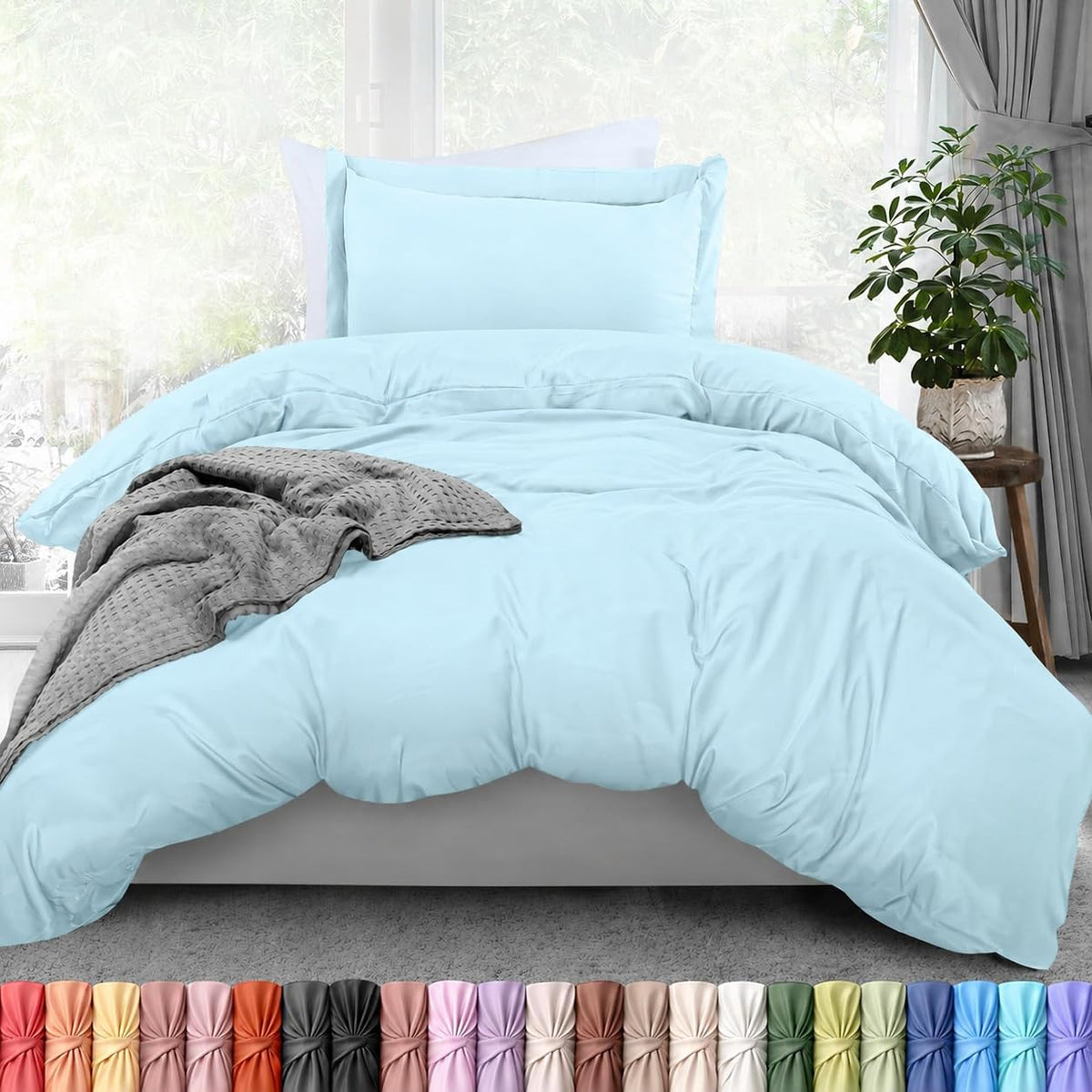 Duvet Cover Queen, 3 Piece Cotton Like Polyester with Zipper Closure, Grey