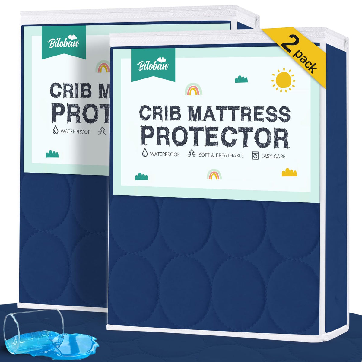 Crib Mattress Protector Sheets Waterproof 2 Pack, 52” x 28” White