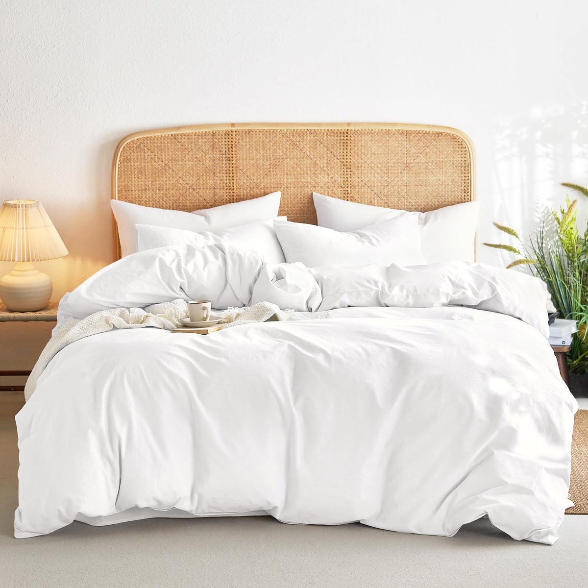 Wake In Cloud - Cotton Duvet Cover Set, 100% Washed Cotton, Linen Like Textured, Breathable Durable Comfy Farmhouse Neutral Bedding Set, 3 Pieces, Light Denim Blue, Twin/Twin XL Size