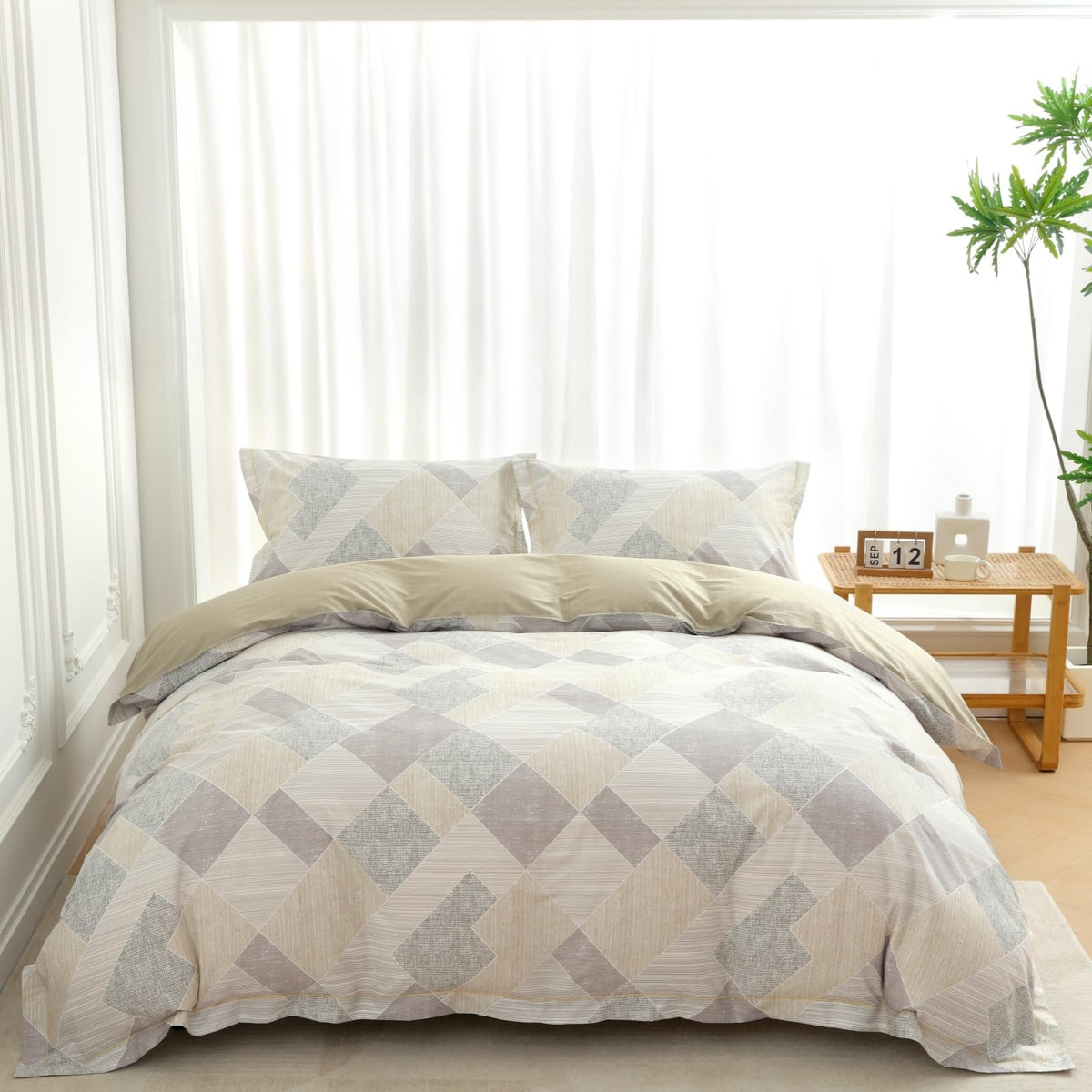 OAITE Queen Duvet Cover Set 3pcs 100% Cotton Wildflower Botanical
