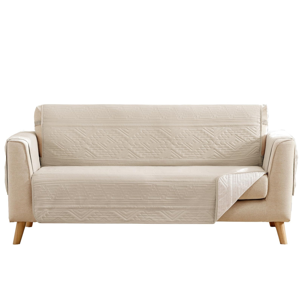 Soft Boho Quilted Couch Cover with Pockets for Extra-Large Sofa, Anti-Slip Boho Sofa Covers Washable for 3 Cushion Pet Friendly, Oversized Sofa Cover Water-Repellent (X-Large Sofa 78", Beige)