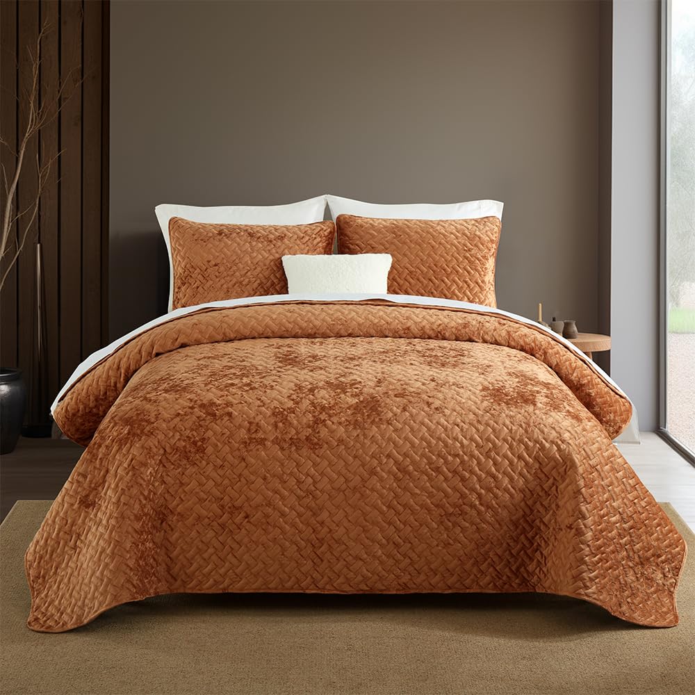 Liians Velvet Bedspread Quilt Coverlet Bedding Sets Full Queen Size, Pink