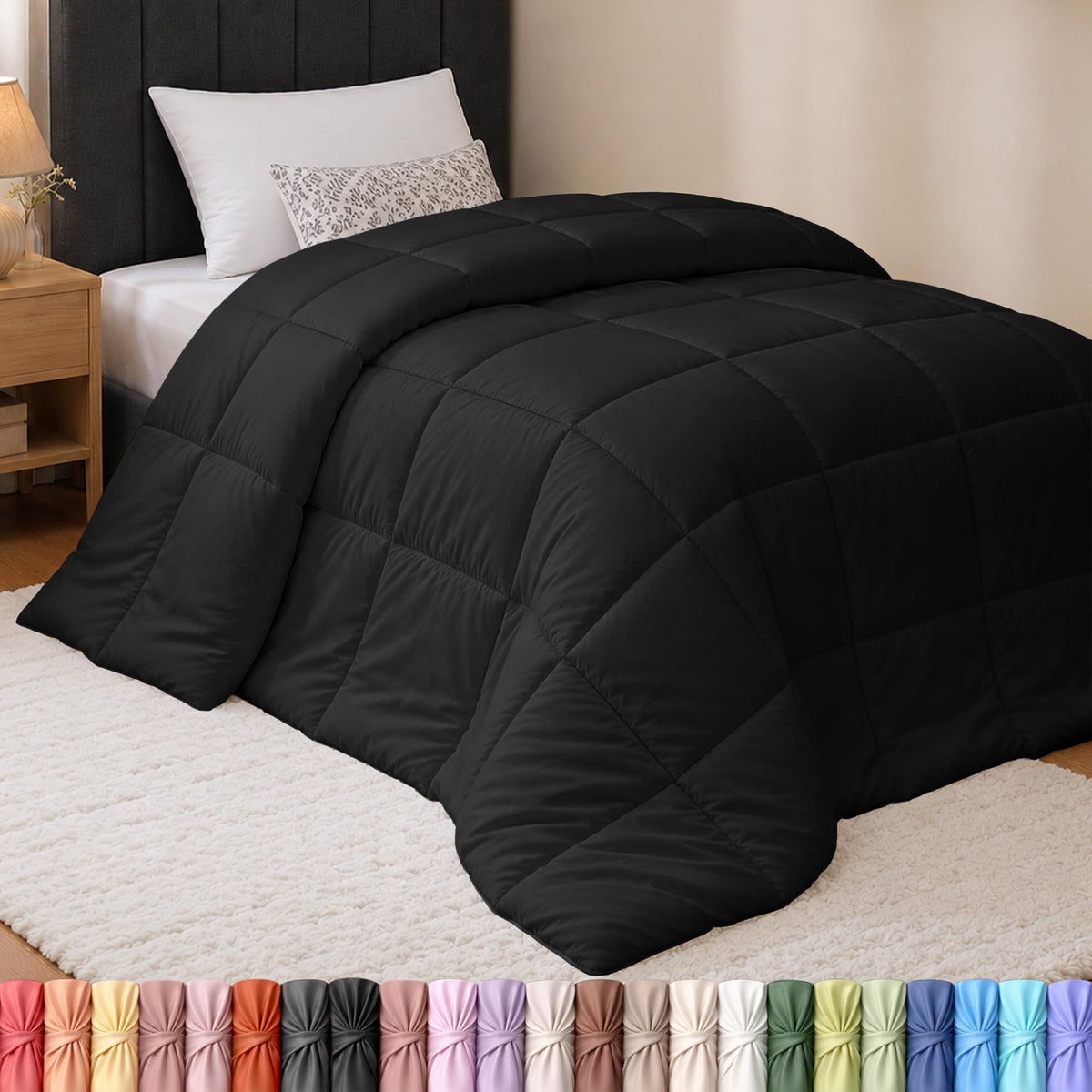 Utopia Bedding Queen Comforter, Duvet Insert, Black, 88 x 88 Inches