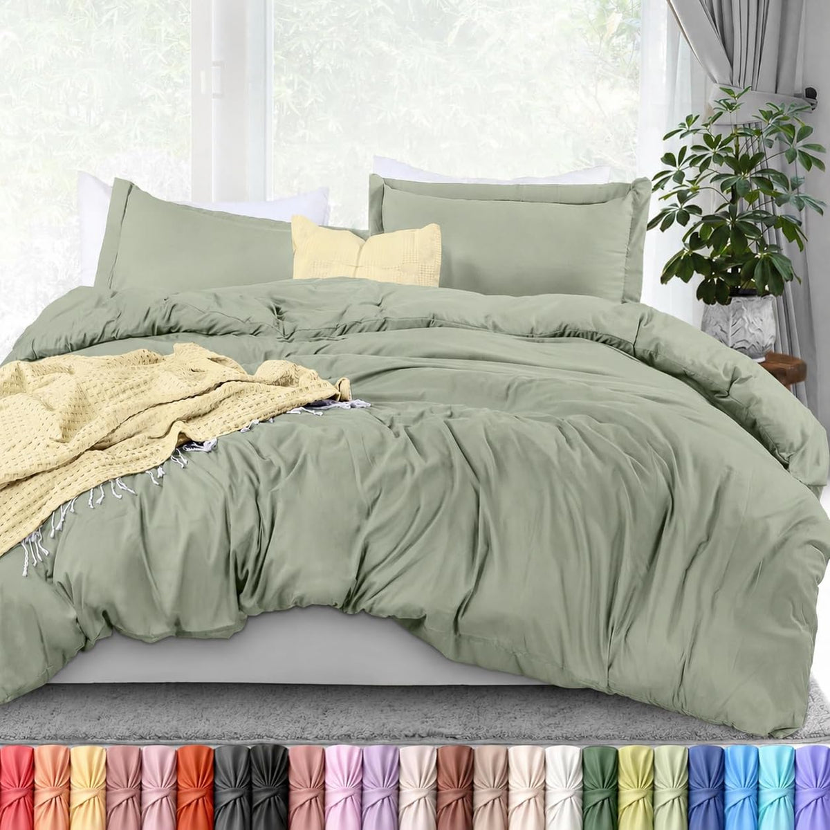 Duvet Cover Queen, 3 Piece Cotton Like Polyester with Zipper Closure, Grey