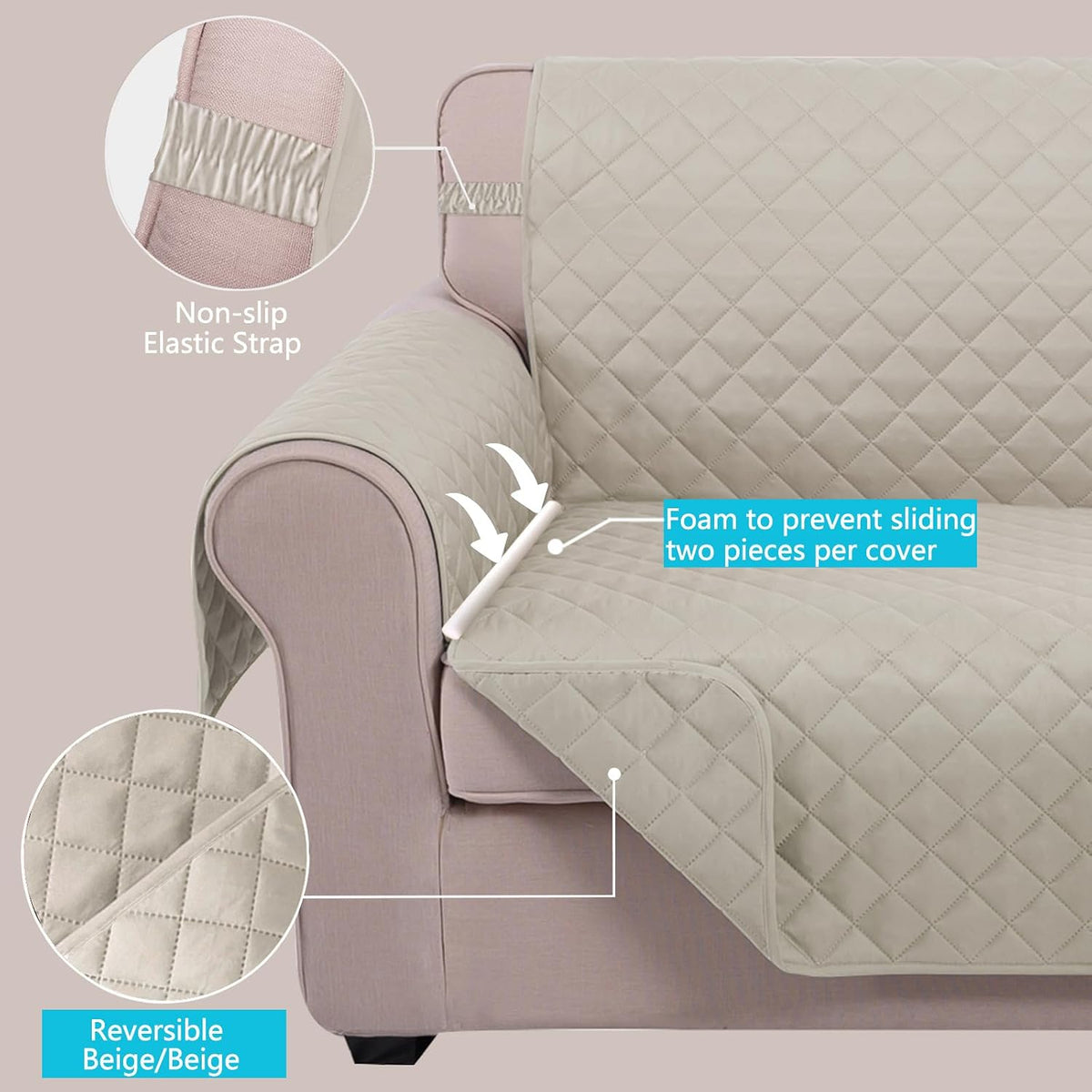 U-NICE HOME Reversible Sofa Cover Couch Cover for Dogs, Beige/Beige