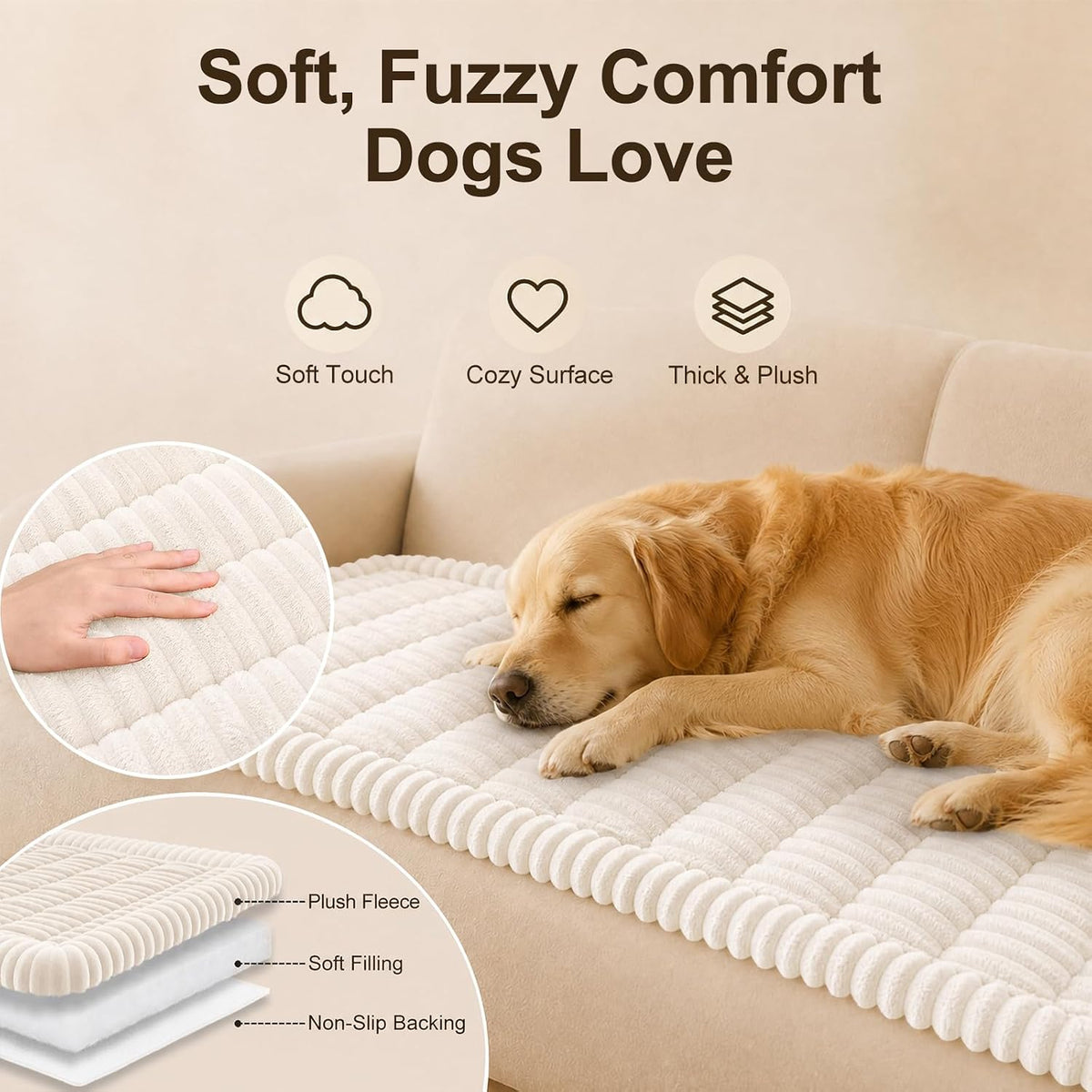decorUhome Couch Cover for Dogs, Non Slip Fuzzy Thick Pet Sofa Protector