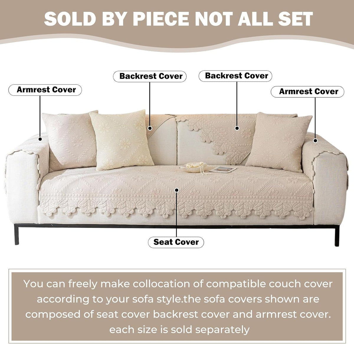 Quilted Couch Covers for Sofa Farmhouse Sofa Covers(Khaki,28"x70")