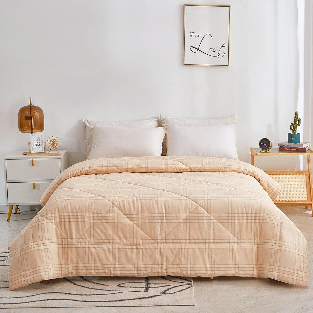 2026 Premium Upgraded Non-Vacuum Bed Quilt All Seasons 100% Cotton Filled Comforter - Reversible Lightweight Soft Breathable Fluffy (Pure White, Twin)
