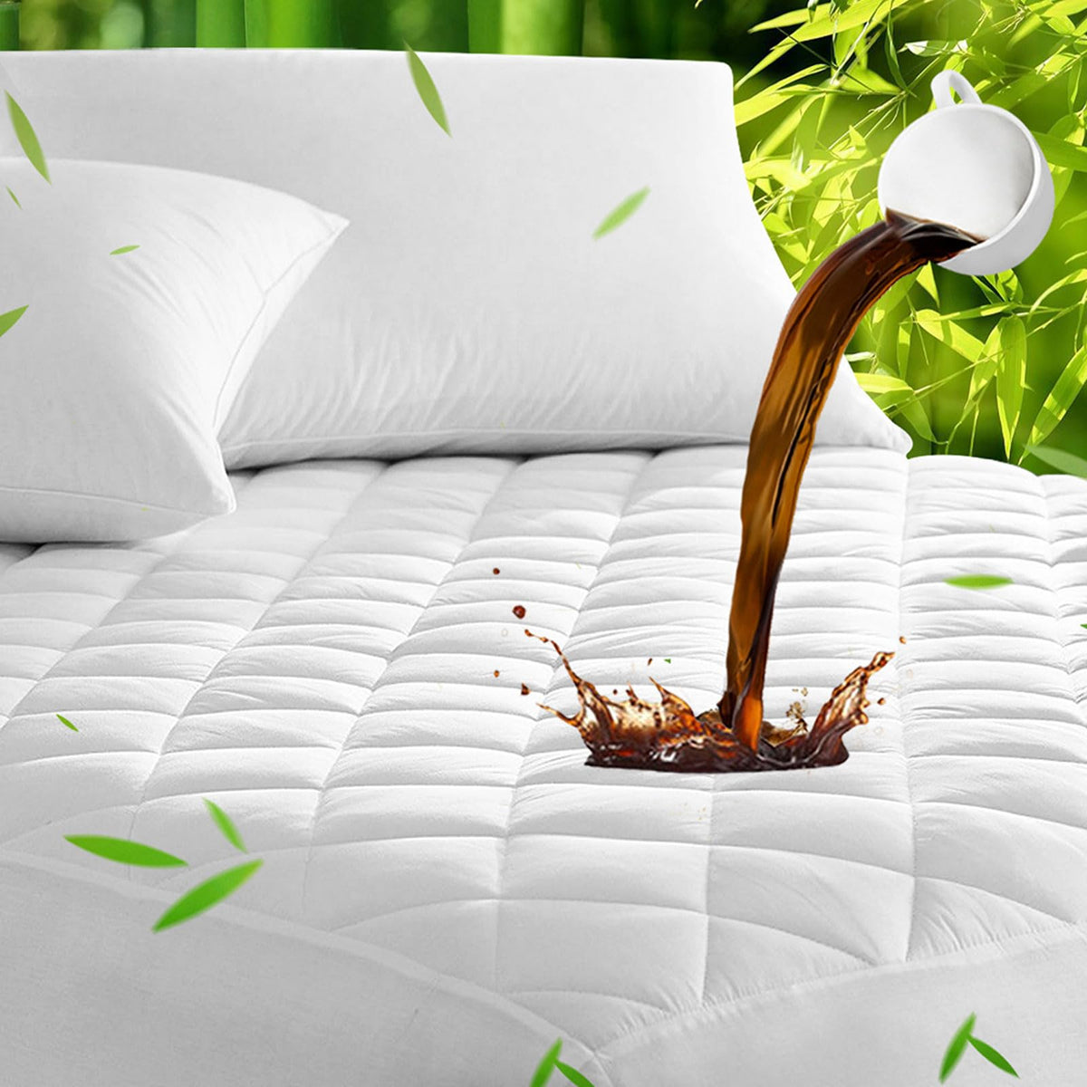 Queen Size Waterproof Mattress Protector Quilted, Breathable Ultra-Soft Filling Mattress Pad, Fitted Deep Pocket Mattress Cover Fits 6''-25'' Mattress White