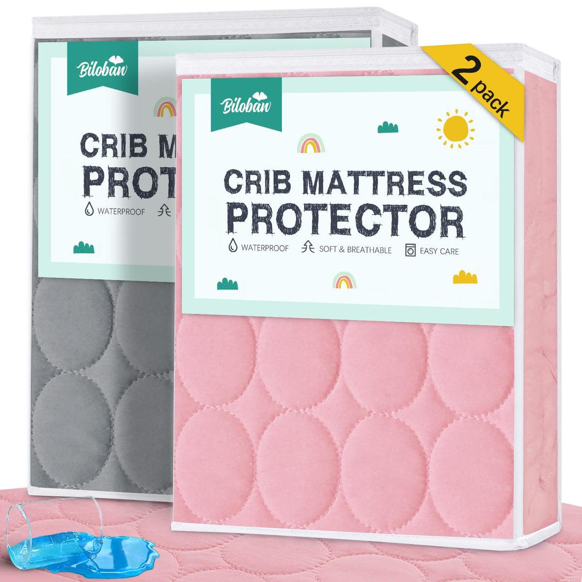 Crib Mattress Protector Sheets Waterproof 2 Pack, 52” x 28” White